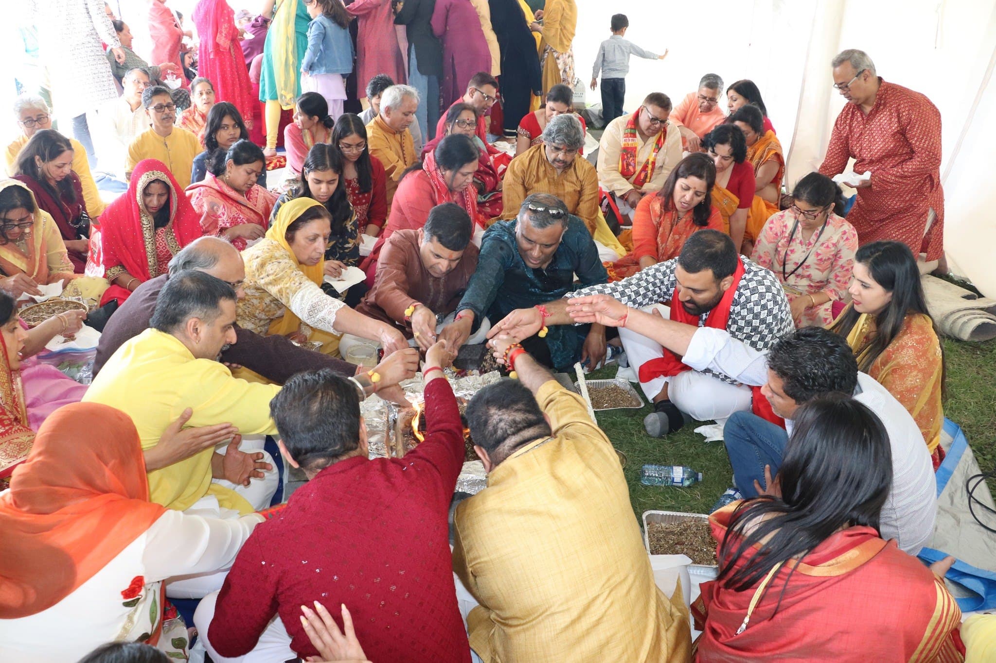 Priests and organisers in traditional dress at the Ram Katha