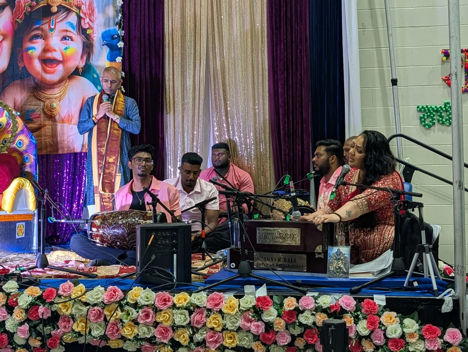 The kirtan mandali plays through the evening