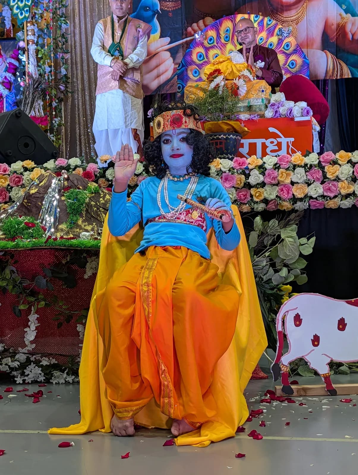 A child dressed as Krishna during the Leela